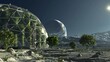 © Chingiz - A futuristic 3D illustration of a Moon outpost colony featuring geodesic dome housing.