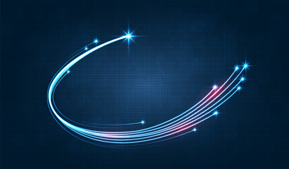 Leinwandbilder - Blue light streak, fiber optic, speed line, futuristic background for 5g or 6g technology wireless data transmission, high-speed internet in abstract. internet network concept. vector design