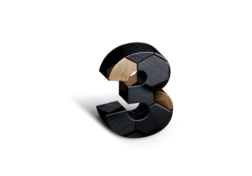 3d Wood Numbers, Alphabet Number Three made of wood material, high-resolution image of 3d font, ready to use for graphic design purposes	