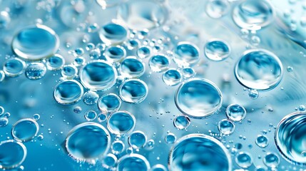 Poster - Oil bubbles close up a circles of water macro abstract light blue background : Generative AI