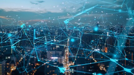 Poster - Smart city and communication network concept 5G IoT Internet of Things Telecommunication : Generative AI
