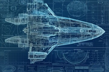 Poster - Intricate blueprints of a futuristic spaceship concept, Ai generated