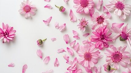 Wall Mural - pink daisies on a white isolated background : Generative AI
