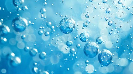 Aufkleber - Oil bubbles close up a circles of water macro abstract light blue background : Generative AI