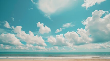 Wall Mural - Beautiful tropical beach with blue sky and white clouds abstract texture background Copy space of summer vacation and holiday business travel concept Vintage tone filter effect color s : Generative AI