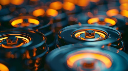 Poster -  A close-up image of advanced battery cells with a focus on energy density and durability, illustrating the continuous advancements in battery technology driving the growth of electric vehicles