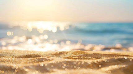 Poster - Summer background image of tropical beach with blurred horizon at sunset Light sand of beach against backdrop of sparkling ocean water Natural seascape : Generative AI