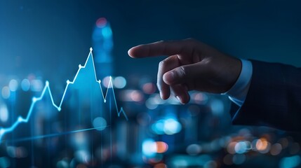 Aufkleber - Businessman touch growth graph and progress of business and analyzing financial and investment data business planning and strategy on city background : Generative AI