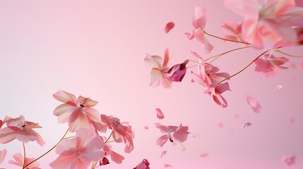Wall Mural - A beautiful image of sping pink flowers flying in the air on the pastel pink background Levitation conception Hugh resolution image : Generative AI