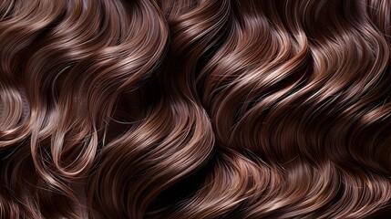 Wall Mural - Brown hair closeup as a background Womens long brown hair Beautifully styled wavy shiny curls Hair coloring Hairdressing procedures extension : Generative AI