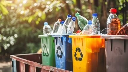 a simplified single-stream recycling system in action, with diverse recyclable materials being deposited into a single bin, emphasizing the convenience and effectiveness of single-stream recycling for