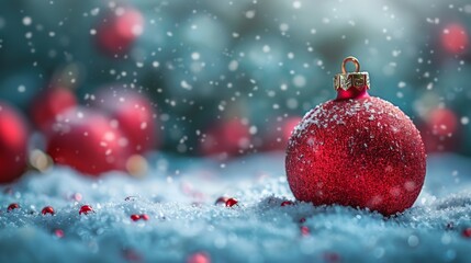 Sticker - Snow Background and Christmas Decorations