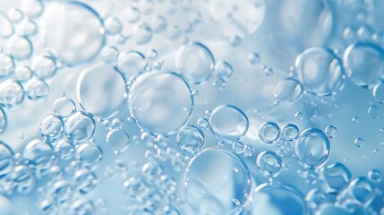 Poster - Oil bubbles close up a circles of water macro abstract light blue background : Generative AI