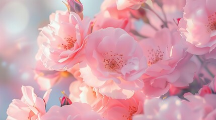 Poster - Delicate blossoming pink flowers blooming roses festive background flower bouquet pastel image soft petals floral romance card : Generative AI