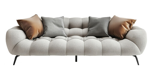 Wall Mural - Minimal gray cozy sofa with pillows cut out on transparent background