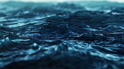Aufkleber - Blue textured background of waves with ripples on the water Closeup selective focus defocus : Generative AI