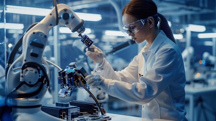 Leinwandbilder - Ai engineering female stem engineer using artificial intelligence to design micro electronics in the lab : Generative AI