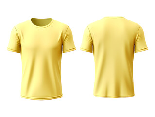 Wall Mural - Light yellow t-shirt front and back view clothes mockup design for print on isolated white transparent background	