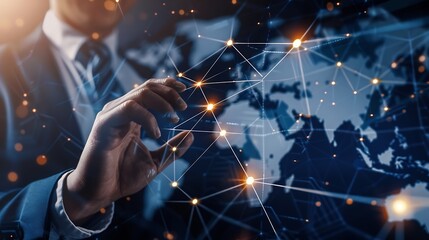 Aufkleber - Businessman touching global network and data exchanges over the world 3D rendering : Generative AI