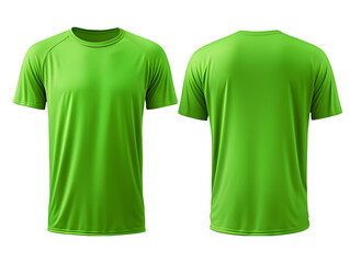 Wall Mural - Electric green t-shirt front and back view clothes mockup design for print on isolated white transparent background	