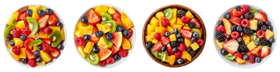 Canvas Print - Fruit salad, PNG set, collection, isolated, bowl, top view