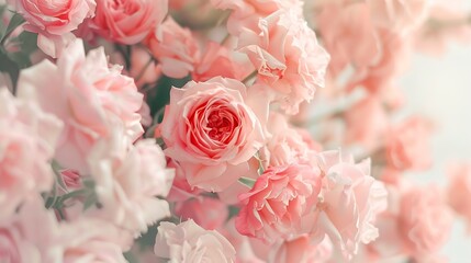 Poster - Delicate blossoming pink flowers blooming roses festive background flower bouquet pastel image soft petals floral romance card : Generative AI