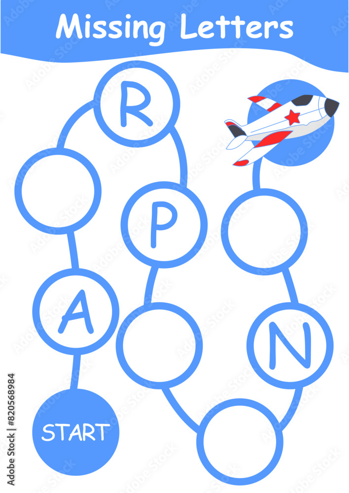 activity sheet for children missing letters with airplane theme ...