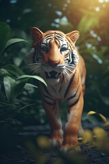 Wall Mural - Tiger in the jungle with sun light,3d rendering.