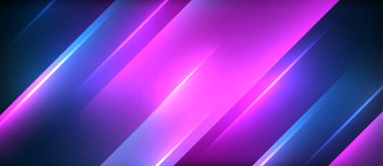 Aufkleber - Neon dynamic diagonal light rays background. Techno digital geometric concept design for wallpaper, banner, presentation, background