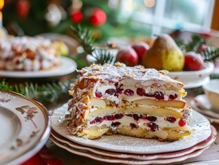 Savoring the Sweetness: A Close-Up of Pear and Cranberry Layered Cake