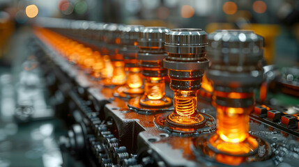 Poster - Close-up of electronic industrial components in a factory. Selective focus