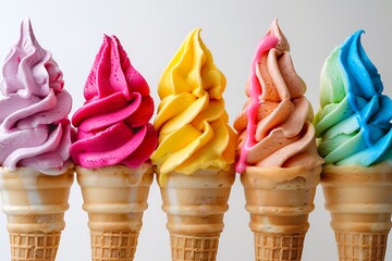 Wall Mural - Ice cream in wafer cone rainbow color isolated