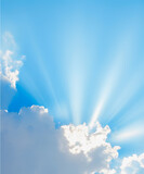 Fototapeta Tulipany - Sunbeam through the haze on blue sky, vertical