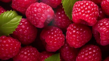 Wall Mural - Raspberry background tile. Raspberry in the market. Raspberry pattern background. Fresh Raspberry fruit with drops tiles video. Fruit wallpaper. Fruits background. 4K Videos