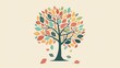 © maku - A minimal graphic of a tree with multicolored leaves on a cream background.