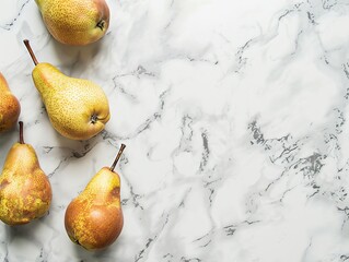 ripe pears on marble: a stunning flat lay composition