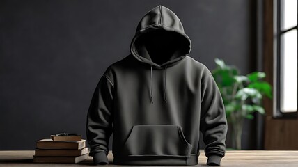 Wall Mural - Blank hoodie mockup .Blank sweatshirt black color preview template front and back view on white background. crew neck mock up isolated on white background. Cloth collection.