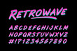 © VRTX - Perfect Retrowave 80s style font type of pink vector  alphabet with numbers. Rock font. Neon Retro futuristic vintage font type. Set for print tee and music poster and cover design 80s -90s