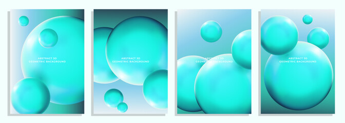 Wall Mural - abstract 3d geometric bubble circle turquoise cover poster background design set