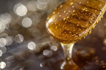 Wall Mural - A spoonful of honey is dripping from a honeycomb