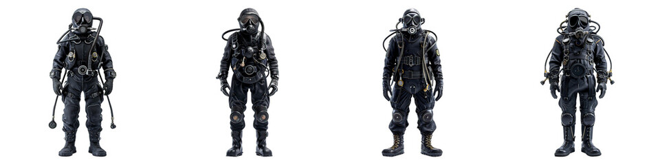 Set of Diving Suit isolated on transparent png background. Generative ai