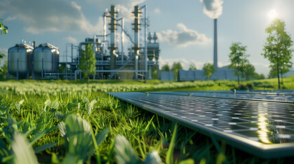 Wall Mural - A green industrial area with a large green building in the middle