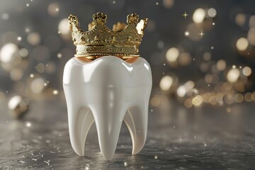 Wall Mural - single tooth with golden crown 3d illustration