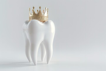 Wall Mural - single tooth with golden crown 3d illustration