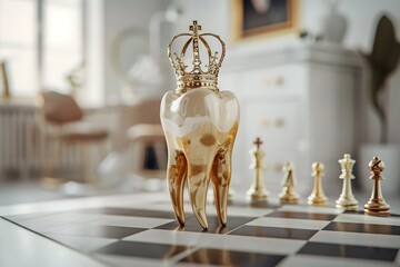 Wall Mural - single tooth with golden crown 3d illustration