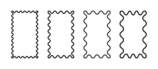 Aufkleber - Line wave curve edge frame. Wavy scalloped rectangle borders. Doodle brush drawn rectangle picture frame. Empty text box. Funky zigzag design element. Vector illustration isolated on white background.