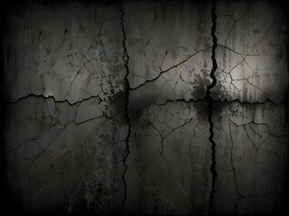 Wall Mural - Cracked surfaces, black and grey, aged texture, generative AI