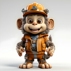 Sticker - 3D illustration of a little monkey dressed as a miner. 3d rendering