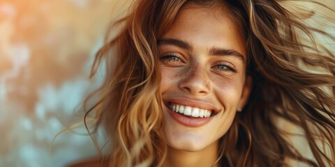 Sticker - Portrait of a Happy Woman With Blonde Hair and Freckles