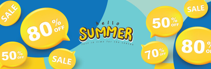 Wall Mural - colorful summer sale promotion banner with abstract background and speech bubble